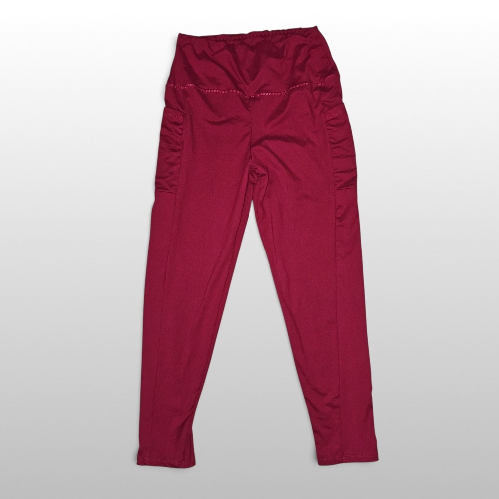 Womens Yoga Leggings High Waist Pockets Athletic Burgundy M Sporty Active